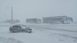 Kayseri'de tipi nedeniyle otomobil ve tırlar yolda mahsur kaldı