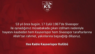 Kayserispor başsağlığı mesajı yayınladı