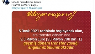 Kayserispor'un transfer yasağı bulunuyor