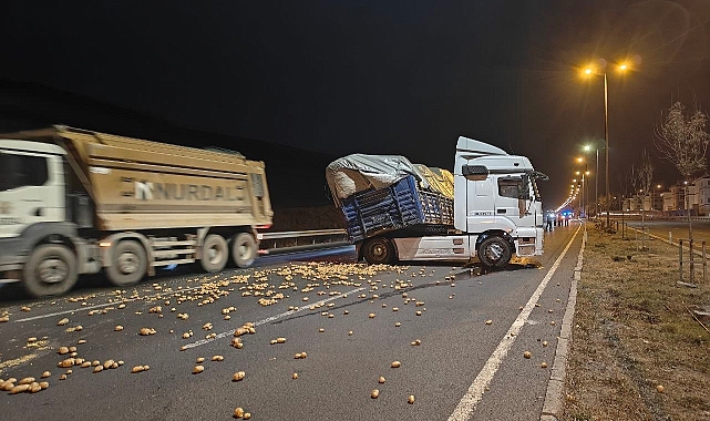 Onlarca kilo patates yola saçıldı