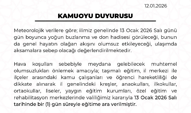 Kayseri’de eğitime 1 gün ara
