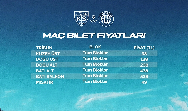 Kayserispor - Antalyaspor maçının bilet fiyatları belli oldu